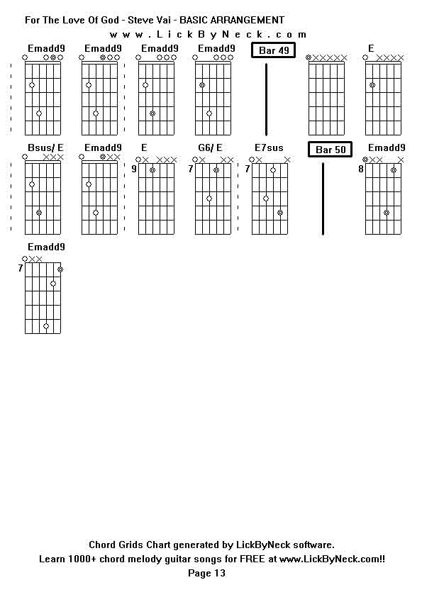 Chord Grids Chart of chord melody fingerstyle guitar song-For The Love Of God - Steve Vai - BASIC ARRANGEMENT,generated by LickByNeck software.